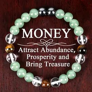 Money Attraction Natural Crystal Bracelet - Aventurine, Tiger Eye & Clear Quartz for Abundance, Prosperity & Treasure