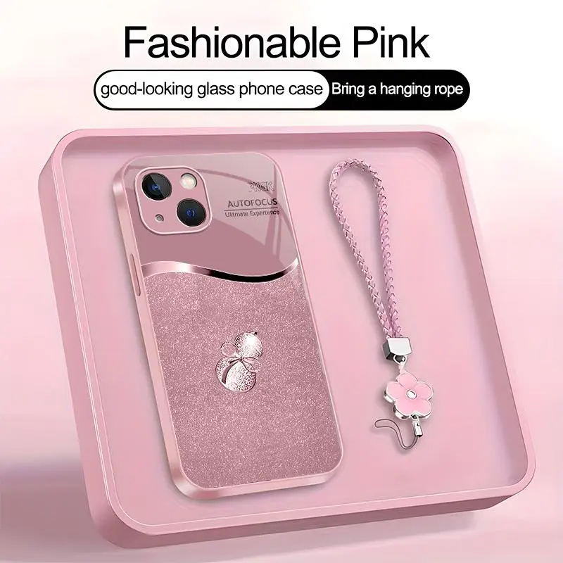Suitable for [iPhone 13] high-end phone case，a beautiful four-leaf clover lanyard is included,printed case, no glitter，a lucky gourd will bring you good fortune，a variety of colors are available for you to choose from YM99