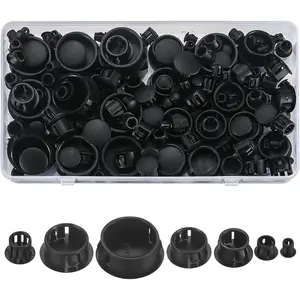 Plastic Hole Plugs, 180pcs Black Panel Knockout Locking Plugs, Round Drill Screw Hole Plugs Covers for Kitchen Cabinet Furniture Insert End Caps, 1" 3/4" 1/2" 3/8" 5/16" 1/4" 1/5"