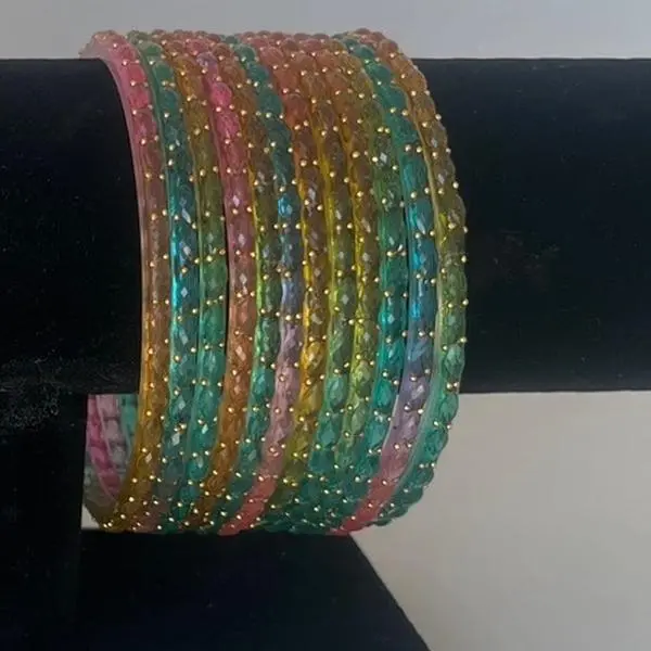 2•10 / 2•12 AVAILABLE Prismatic Sparkle: Faceted Kashmiri Bangle Set | Gilded Horizon: Dotted Multi-Tone Set