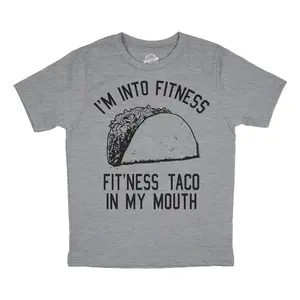 Youth Fitness Tacos T Shirt Funny Workout Mexican Food Lovers Joke Tee for Kids Funny T Shirts Food Tops for Kid Funny Fitness Short Sleeve Novelty Tees for Kids Light Grey