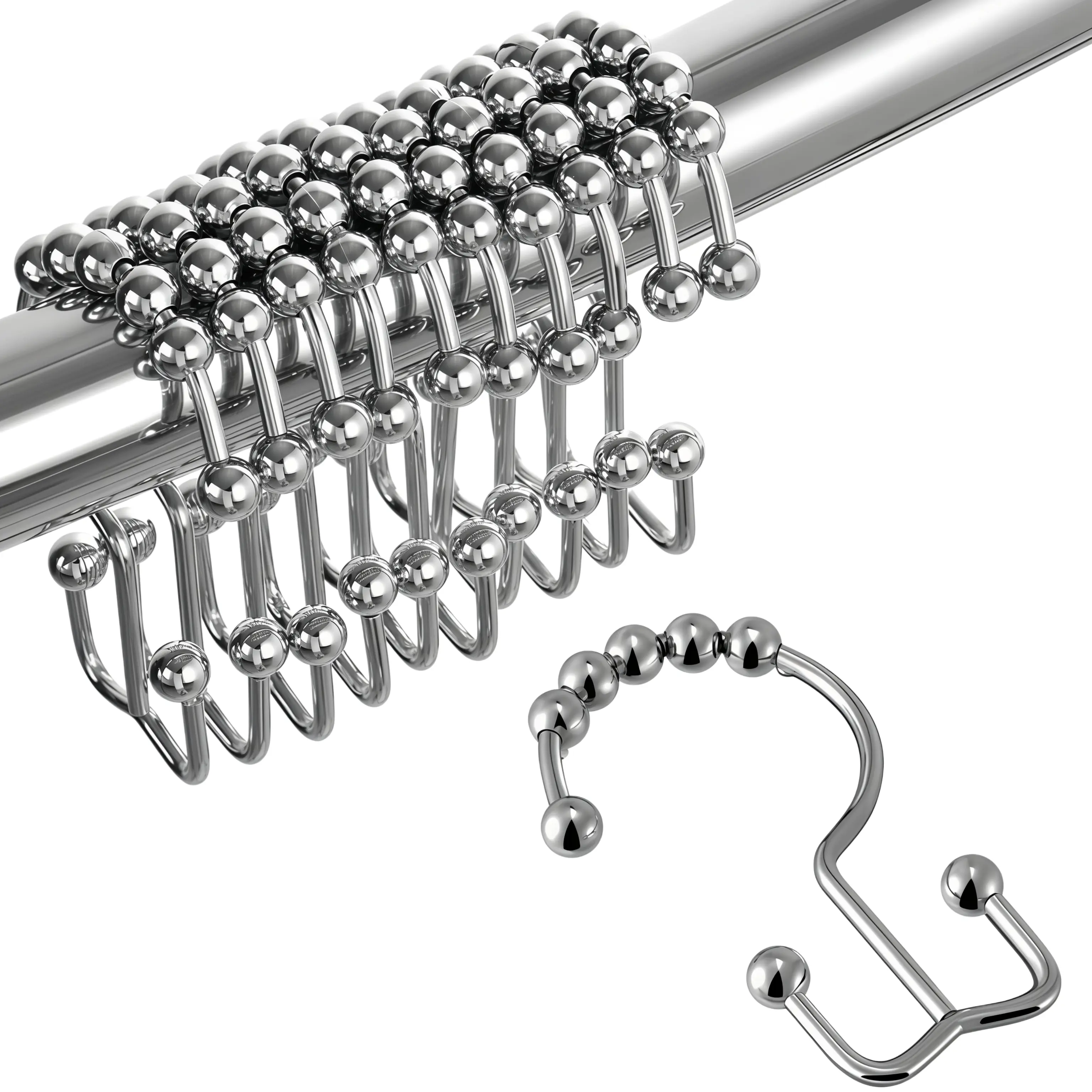 LMMAKE 12PCS Rust-Resistant Shower Curtain Hooks Premium 304 Stainless Steel Double Glide Rings for Smooth Movement Corrosion-Resistant Material Long-Lasting Use in Humid Environments Perfect for Bathroom Renovations Hotel Updates Home Maintenance