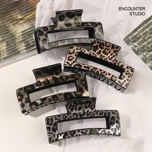 4-Pack Leopard Print Square Claw Clips - Retro Y2K Hair Clamps for Women & Girls,No-Crease Strong Hold Jaw Clips for Thick Hair,Trendy Summer Hair Accessories 2026