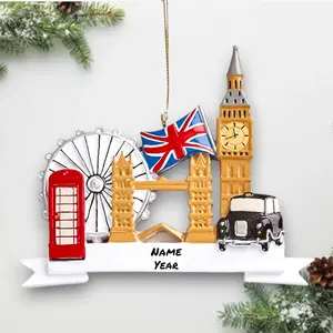 Personalized London Landmarks Christmas Ornament – Custom UK Travel Souvenir with Name & Year – Big Ben, Tower Bridge, London Eye – Noel Box