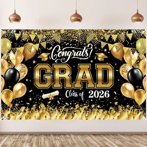 Congrats Grad Class of 2026 Backdrop, 180x110cm Glitter Graduation Party Banner, Photo Booth Background for 2026 Graduations, Room Decor Banner