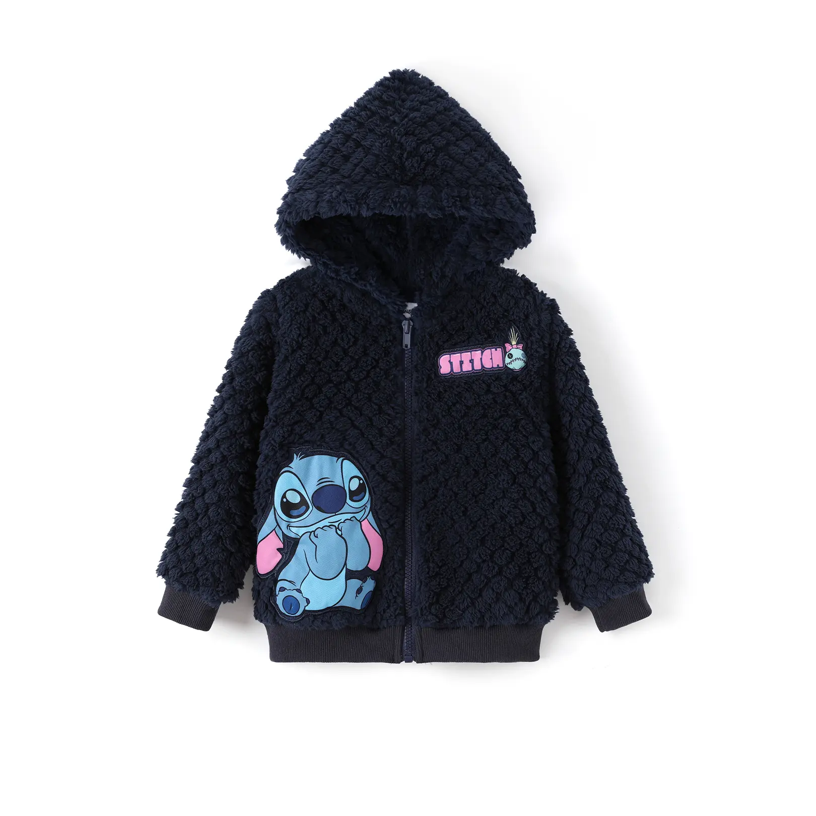 PatPat Disney Stitch Kids Fleece Jacket - Boys Girls Plush Cartoon Print Zip-Up Jacket, Officially Licensed Lilo & Stitch Winter Outerwear for Toddler & Kids