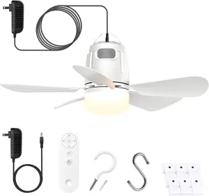 Gazebo Fan Outdoor Hanging with Light, Patio Plug in Ceiling Fan with 16.5ft Cord, Remote & Hook, Portable for Outside Canopy, Pop up Tent, Pergola (20'')