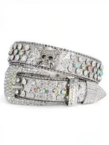 Unisex Rhinestone Skull Studded Belt  Y2K Bling Streetwear Waist Belt for Women & Men, Perfect for Jeans, Rhinestone Decor Belt, Rhinestone Buckles Belt