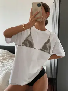 Women's Thermal Transfer Print Round Neck Tee, Fashion Casual Crew Neck Fitted T-shirt for Daily Holiday Vacation Beach Outdoor Wear, Ladies Clothes for Summer