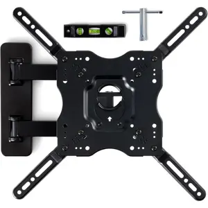 Full Motion Articulating TV Monitor Wall Mount for 26" to 55" TVs and Flat Panels up to 80 Lbs Black with Tilt Range of +10° to -5° and 180° Swivel