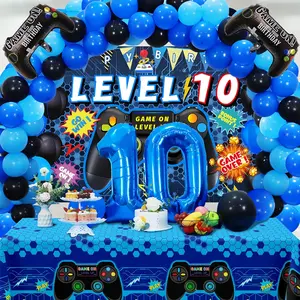 90 Pcs 10th Birthday Video Game Party Decorations for Boys with Balloons, Tablecloth, Cake Toppers