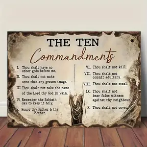 1 Framed Wooden Canvas Print, Vintage Ten Commandments Wall Art - Framed Inspirational Scripture Canvas Print, Ready to Hang, Perfect Room Decor