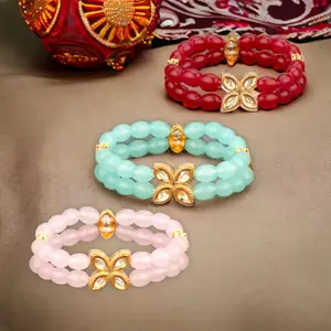 LoveNspire Gold-Plated Kundan Bracelet - Adjustable Geometric Bangle, Lightweight, Exquisite Craftsmanship, Kundan Detailing, Unisex Cultural Pride Gift for Weddings, Mother's Day
