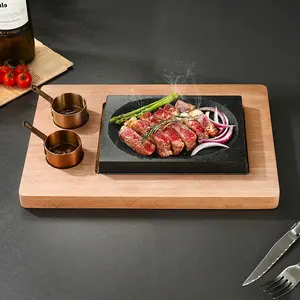 Restaurant New Volcanic Steak Stone with Extra Thick Shabilee Plank Grilled Steak Slate Set