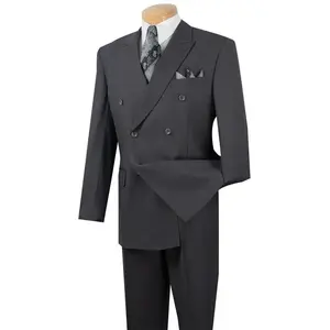 Men’s 2-Piece Double-Breasted Regular Fit Suit with Adjustable Waistband - Heather Grey
