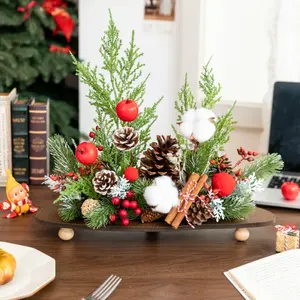 1pc Spring Artificial Potted Christmas Centerpiece Table Decorations,Fake Flower Arrangement,New Year Holiday Party Xmas Decor for Home Living Room Office Dining Table Coffee Table Decor Ornamen