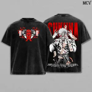 Ryomen Sukuna God Form Tee Washed – Sukuna Jujutsu Kaisen Vintage Oversized Heavy Cotton Double Printed Front & Back Anime Manga T-Shirt, Retro Unisex Streetwear Graphic Top, King of Curses Ascension Edition, JJK Anime Merch for Fans