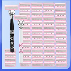 Women's Manual Razor for Sensitive Skin, 6-Blade Safety Razor with Aloe Moisturizing Strip, Non-Slip Handle, Smooth Shaving for Legs, Armpits, Bikini Area, Gentle Body Hair Remover
