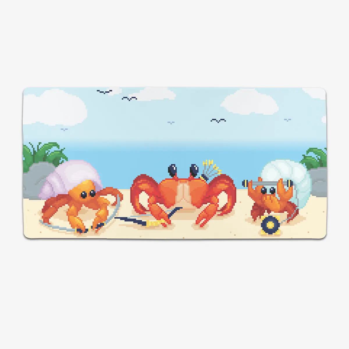 Gaming Mouse Pad - Pixel Attack Crabs Printed Extended Fabric Handcrafted, 35in x 16in Large Rectangular Washable Rubber Pad with Rugged Stitches, Computers & Office Equipment Accessory
