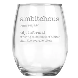 Ambitchous Definition Funny Stemless 20 oz Wine Glass - Modern Sleek Design for Parties & Everyday Use