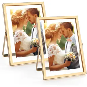 , 2 Pack, 5x7 Inch Metal Picture Frames, Floating Display for 4x6, 3x5 Photos, with Real Glass and Pull-Out Easel Stand for Tabletop Display (Vertical) - Light