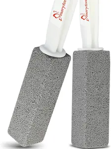 Pumice Stone with Handle for Cleaning Toilet Bowl Ring and Hard Water Stains Pack of 2 (Gray)