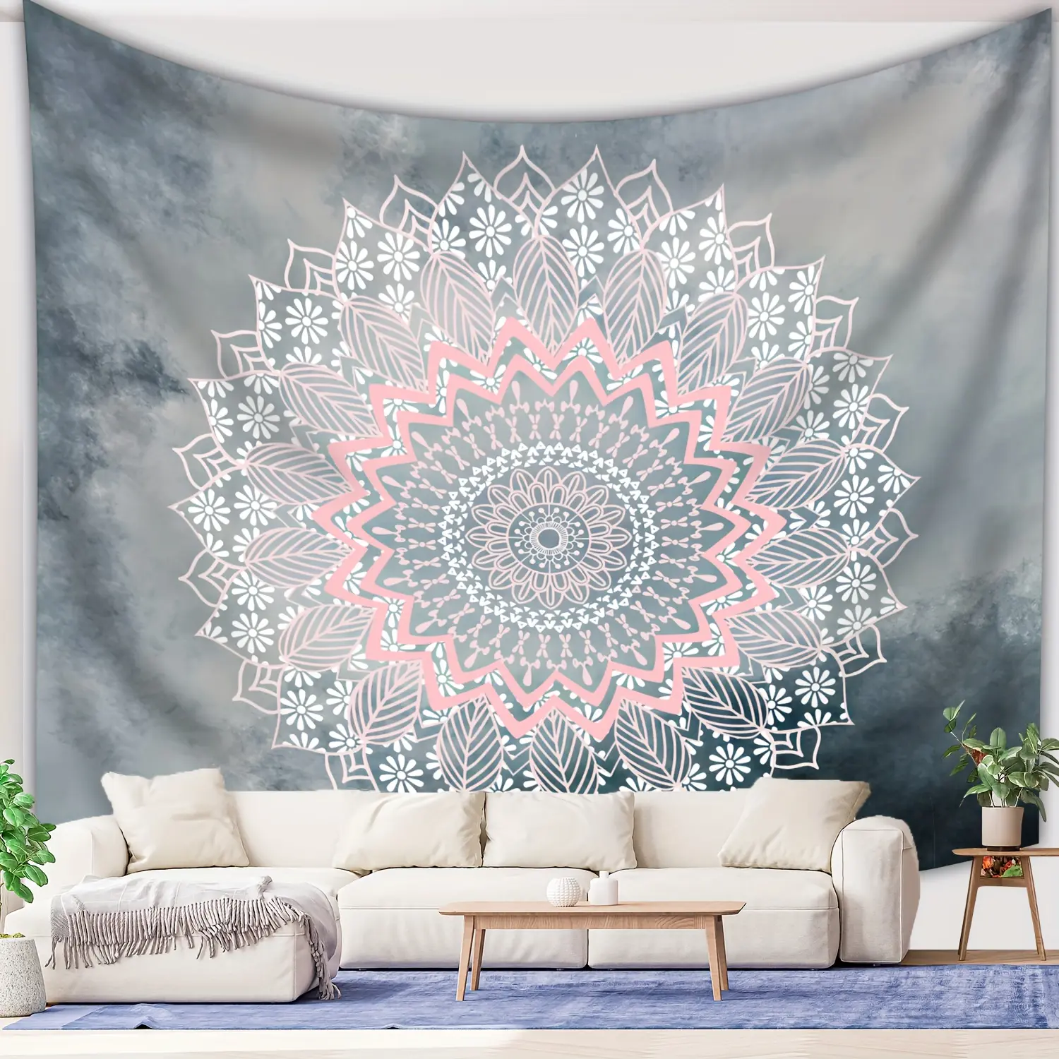 1pc Ultra-Large Vintage Mandala Bohemian Landscape Print Polyester Tapestry with Free Clips, Machine Washable 1-Piece All-Seasons Home Decor, Animal-Themed Indoor Decor Wall Hanging for Living Room & Live Streaming Background