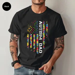 Autism Awareness Dad Shirt, American Flag Father's Day Sweatshirt, Autism Hoodie, Unisex Sweater Pullover Tee