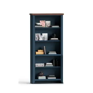 72inch high5-shelf Bookcase, No Assembly Required, Blue Denim and Whiskey Finish, Home Office Bookcase Shelf Storage Organizer, Modern Book Shelf for Bedroom/Living Room/Home Office tall bookshelf shelf bookcase ikea  bookshelf  hack