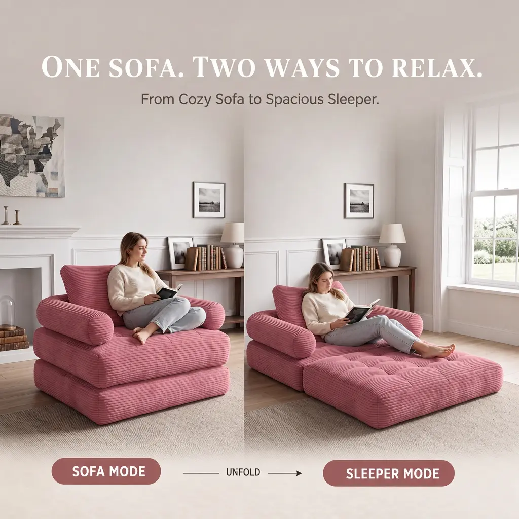2-in-1 sofa set, living room sofa, small apartment sofa, folding sofa, sofa bed, oversized recliner, comfortable deep seat, bean bag couch, removable backrest, boneless sofas, bedroom sofa, corduroy boneless couch, foldable bed
