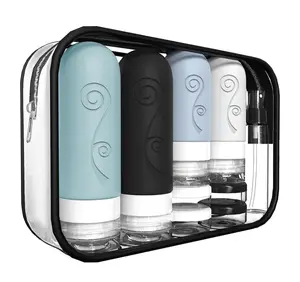 16 Pack Travel Bottles Set for Toiletries TSA Approved Leak Proof Silicone Squeezable 2oz 3oz BPA Free Black Drinkware with Lid