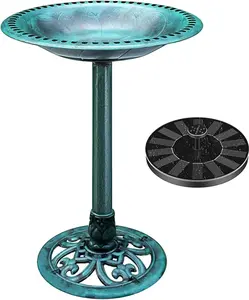 Polyresin Antique Outdoor Green Garden Bird Bath and Solar Powered Round Pond Fountain Combo Set