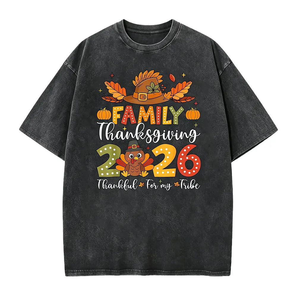 2026 Funny "Thank You My Tribe" T-Shirt Suitable for Thanksgiving & Christmas Gifts - Unisex & Turkey Graphic Tee with Autumn Saying, Casual Crewneck Shirt for Parties, Year-Round Wear