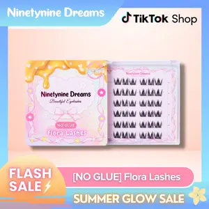 Ninetynine Dreams [NO GLUE] Flora Self-Adhesive Lashes | Press-On No Glue Required False Eyelashes 9–12 mm C+ Curl Spiky Anime Manhua Style, Ultra-Thin Self-Stick Band Reusable Natural DIY Beginner-Friendly Clusters