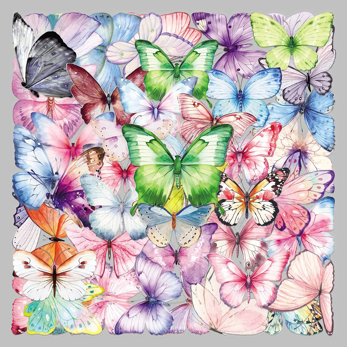 50pieces cartoon butterfly creative color small fresh transparent Decorative sticker storage box refrigerator laptop PC personality sticker Art Stickers