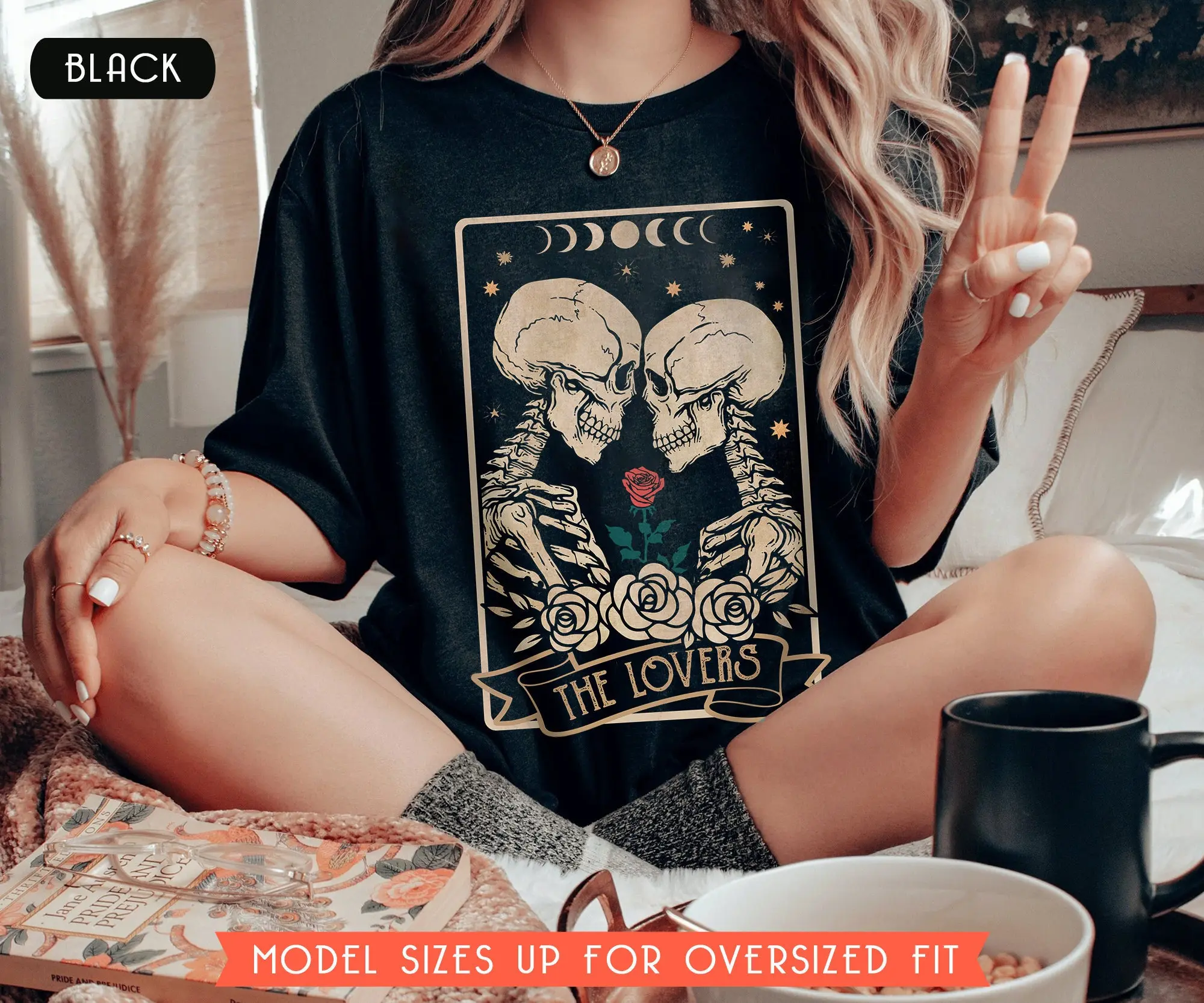 The Lovers Tarot Card Shirt, Skeleton Lovers Shirt, Gothic Valentine Shirt, Couple Matching Shirt, Mystical Tee