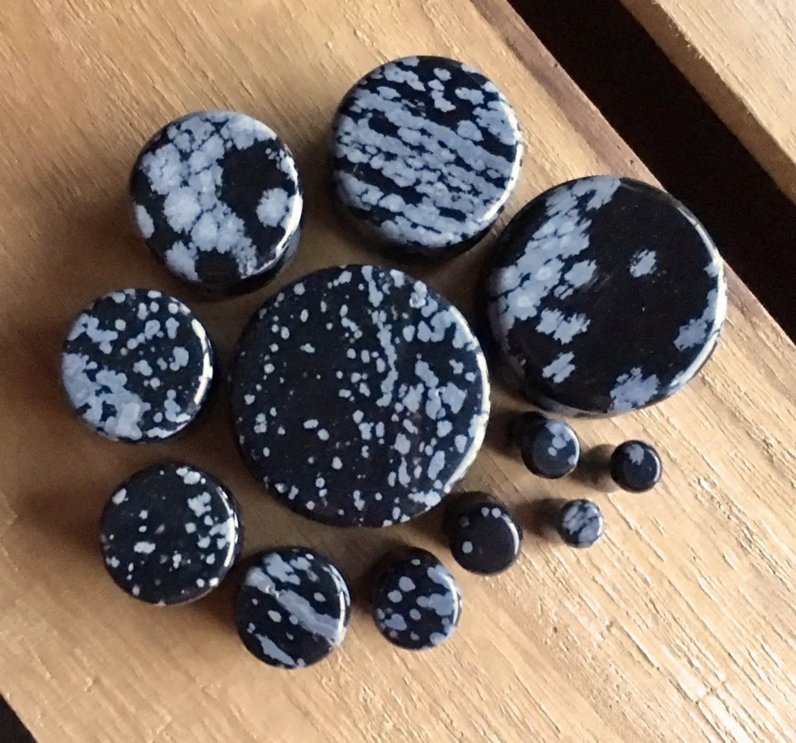 PAIR of Stunning Snowflake Obsidian Organic Stone Plugs - Gauges 8g (3mm)  up to 1" (25mm)