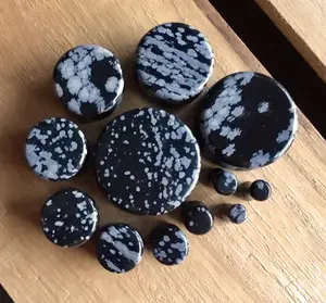 PAIR of Stunning Snowflake Obsidian Organic Stone Plugs - Gauges 8g (3mm)  up to 1" (25mm)