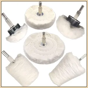 6Pcs Buffing Pad Polishing Wheel Kits, Wheel Shaped Polishing Tool for Metal Aluminum, Stainless Steel, Chrome, Jewelry, Wood, Plastic, Ceramic, Glass, etc, Cotton Wool, 1.57"(40Mm)