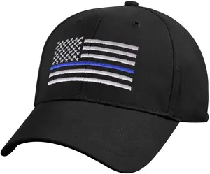 Black - Thin Blue Line Support the Police US Flag Baseball Cap - Youth
