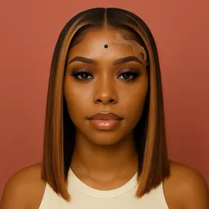 Jessica Short Bob Wig 14 Inch Virgin Hair 5x5 HD Lace Pre-plucked Brazilian Straight Closure Highlight Unit Glueless with Adjustable Elastic Band and Combs