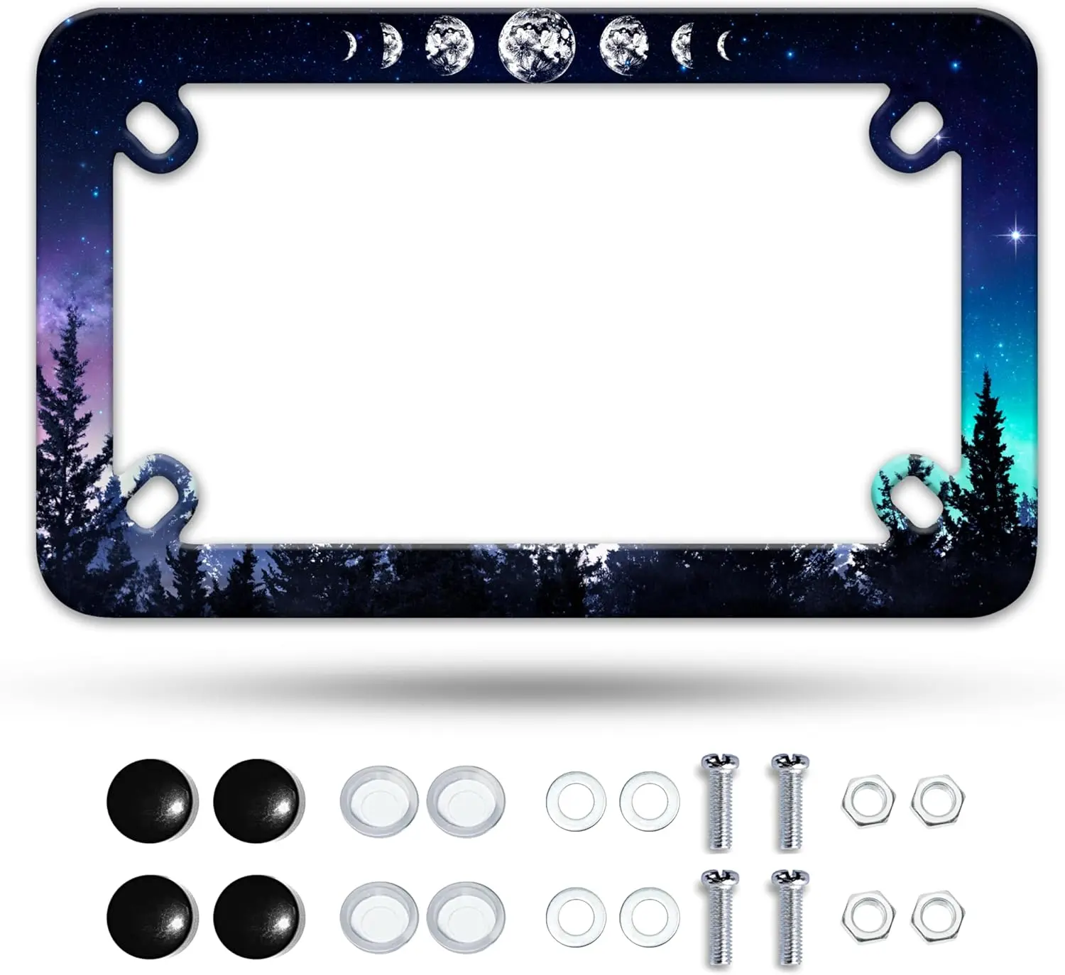 Funny 7x4 in Forest Theme Stainless Steel Motorcycle License Plate Frame, Auto Replacement Part, Motorcycle Body & Frame Accessory, Steel Frame