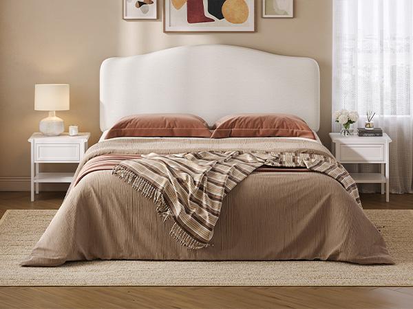 Pinmoco Upholstered Headboard for Bed, Height Adjustable and Memory Foam Arc-shaped Head Board【Headboard Only】