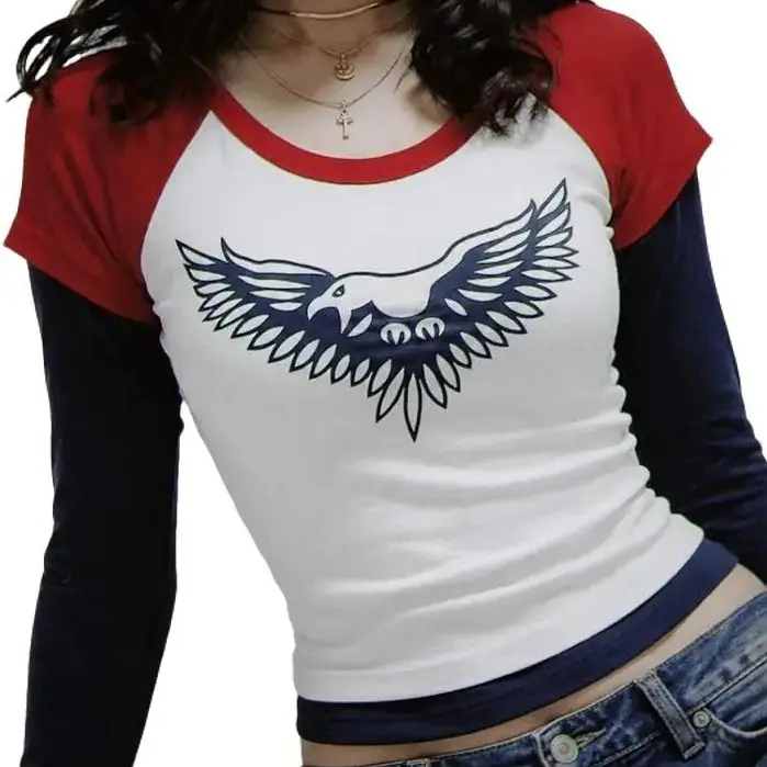 Tracy's Eagle Women's Cotton Baby Tee, Longsleeves Raglan, Graphic Print T-Shirt