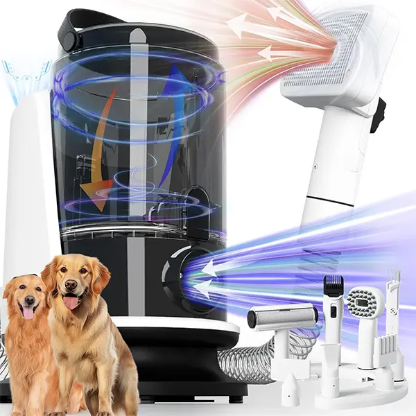 FOTING 8 in 1 Dog Grooming Vacuum & Dryer Kit, Dog Vacuum for Shedding Grooming with 3L Dust Cup, Touchscreen Adjustable Speed Temperature Control Clippers Brush, Pet Grooming Vacuum for Dogs at Home