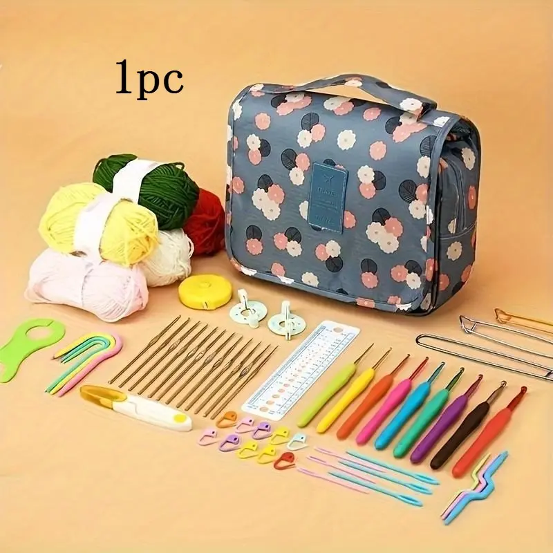 1pc Heart-Patterned Knitting & Crochet Tool Organizer Bag - Multicolor Hooks, Tape Measure, Crochet Items & More Storage Solution in Coffee/Blue - Craft Enthusiasts, Crochet Tool Holder, Functional Organizer, Versatile Craft Pouch, Sewing Storage