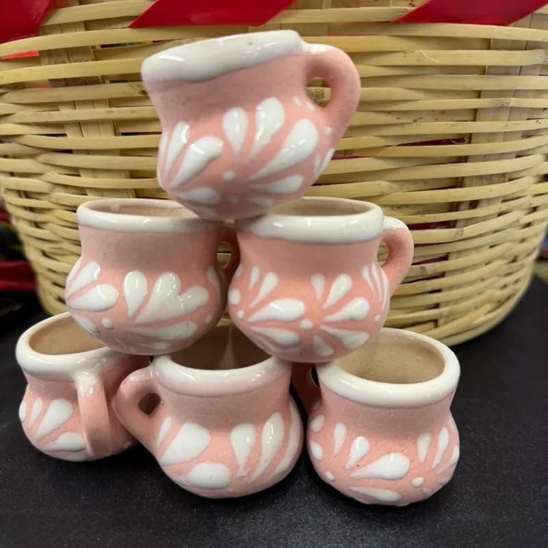 Pink Mini Tequileros  mexicano barro shot set of 6