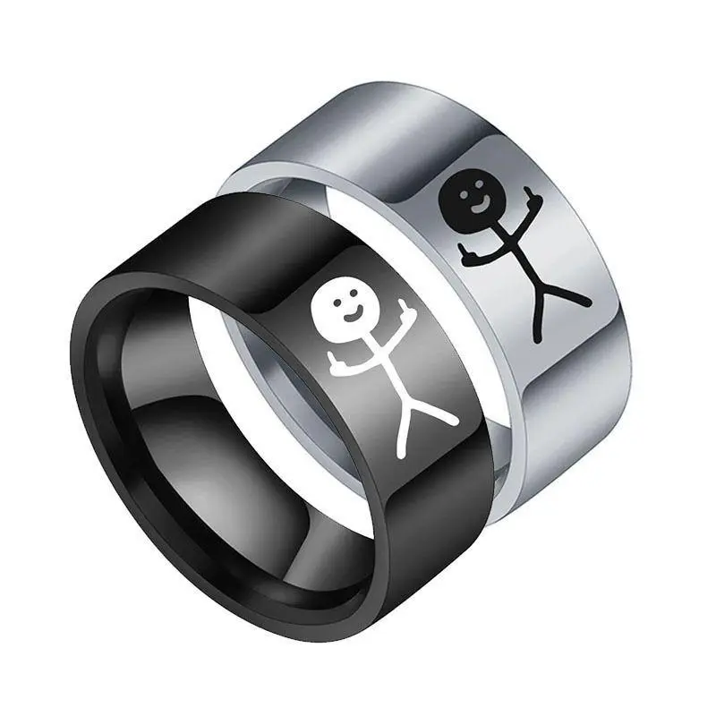 Simple Trend Funny  Stickman Ring Hip Hop Fuxk You Doodle Rings For Man Couple Party New Gifts Jewelry