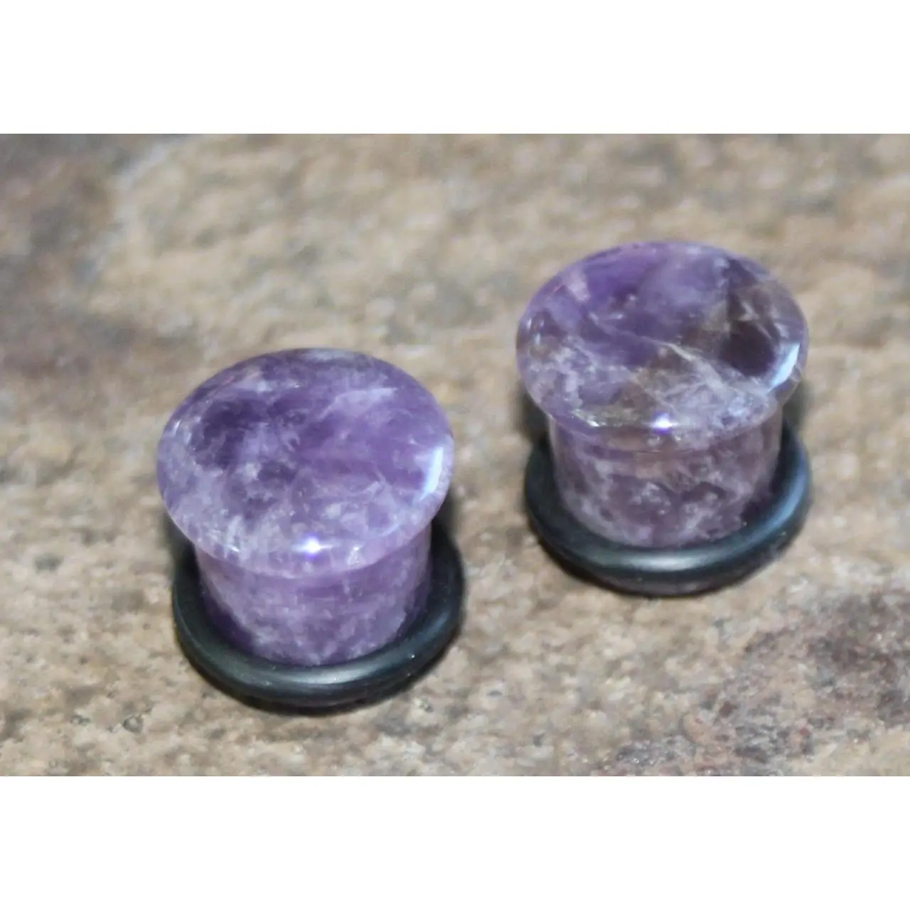 Pair of Purple Amethyst Organic Stone Single Flare Plugs Ear Gauges 5/8 9/16 1/2 00g 0g 2g 4g 6g