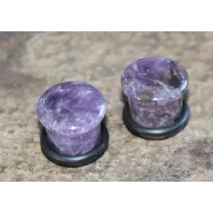 Pair of Purple Amethyst Organic Stone Single Flare Plugs Ear Gauges 5/8 9/16 1/2 00g 0g 2g 4g 6g